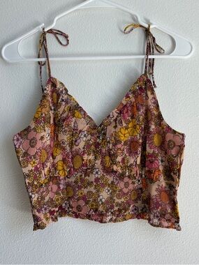 Patrons of Peace Floral tie strap crop top boho cottagecore top size M